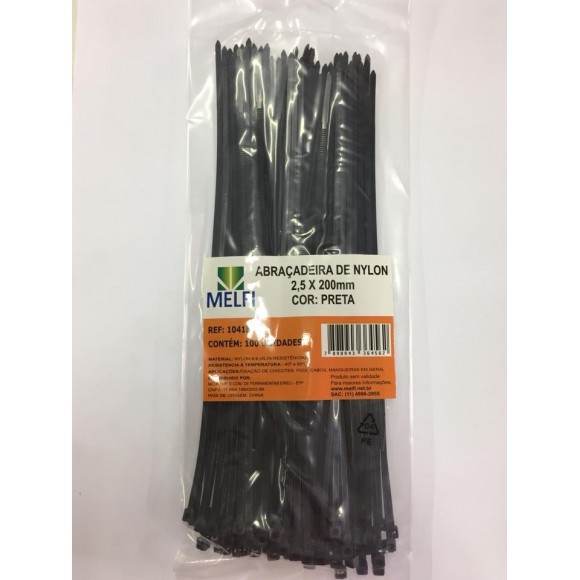  ABRACADEIRA NYLON PRETA 2,5 X 150MM MELFI